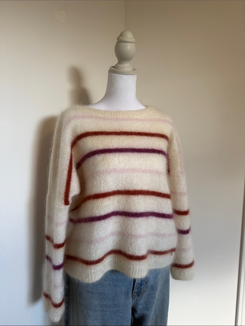 Des Petits Hauts Soft Cream Stripe Boatneck Sweater